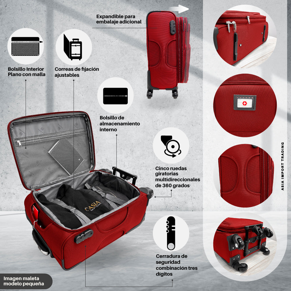 Set de 4 Maletas Blandas color Rojo