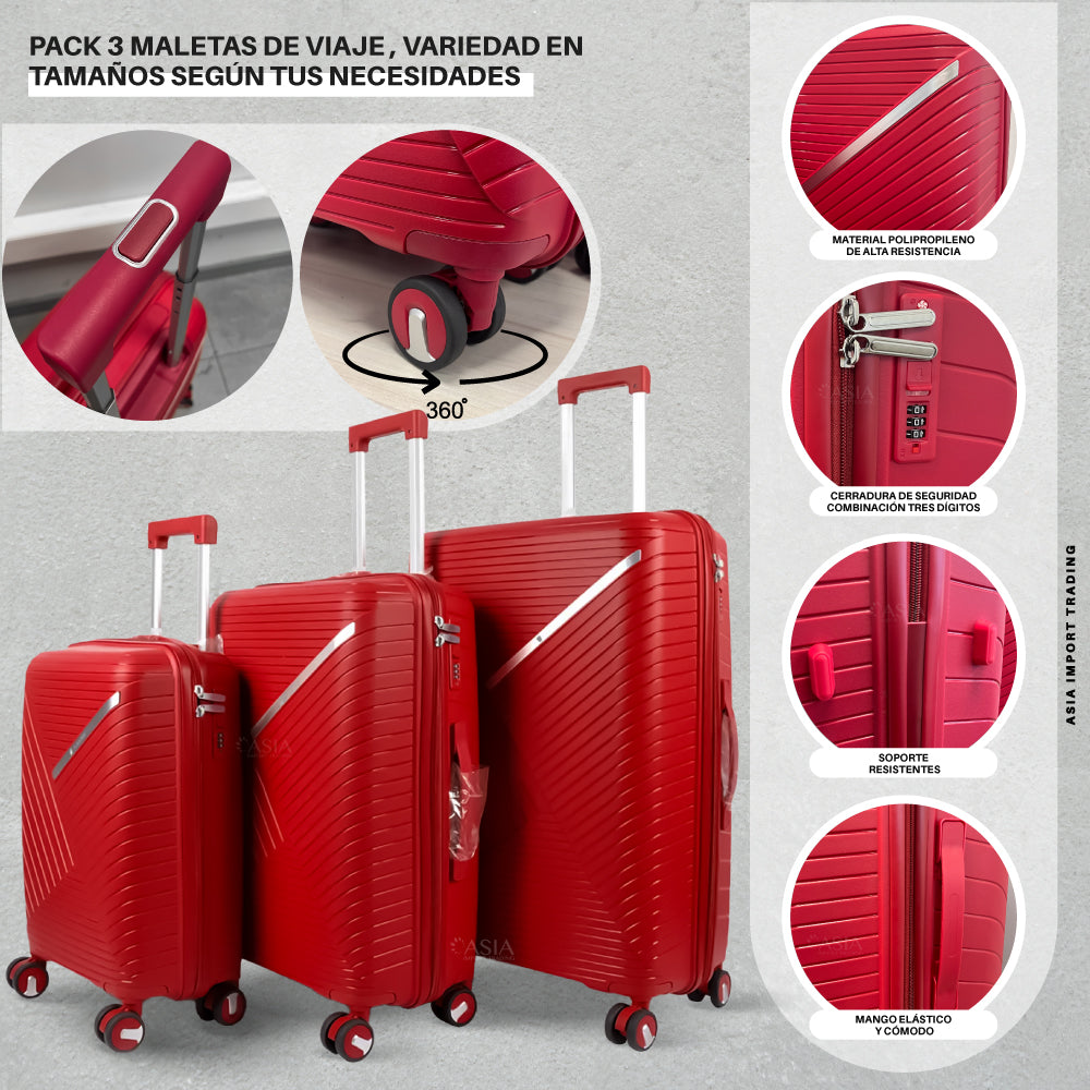 Set de 3 Maletas Rígidas color Rojo