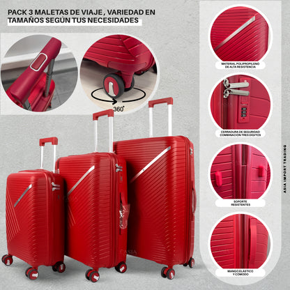Set de 3 Maletas Rígidas color Rojo