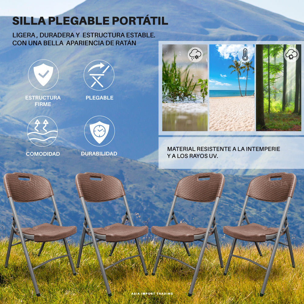 Pack 4 Sillas Plegables estilo Rattan