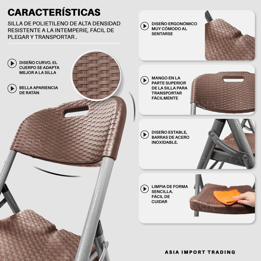 Pack 4 Sillas Plegables estilo Rattan
