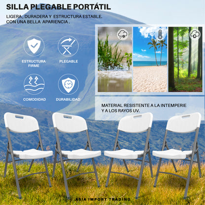 Pack 4 Sillas Blancas Plegables respaldo Liso