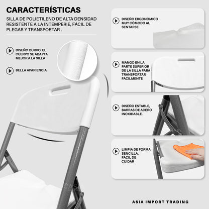 Pack 4 Sillas Blancas Plegables respaldo Liso