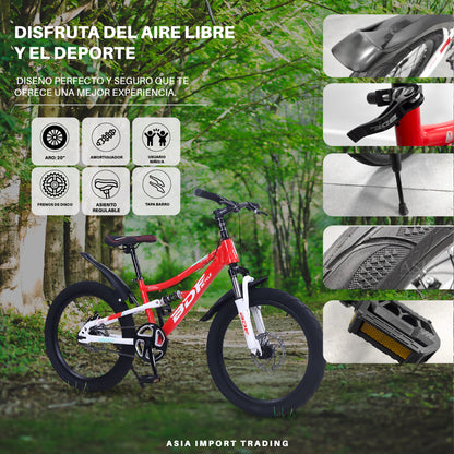Bicicleta MTB Aro 20 Roja Doble Suspension