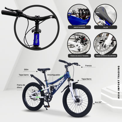 Bicicleta MTB Aro 20 Azul Doble Suspension