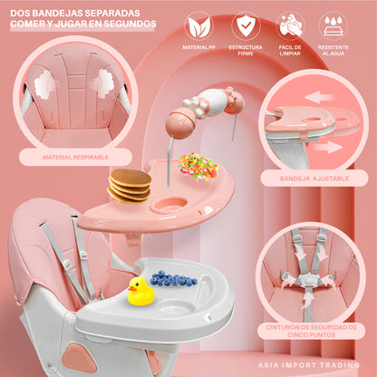 Silla de Comer Evolutiva 4 en 1 Kidstar Rosada – Ajustable, Plegable y Multifuncional