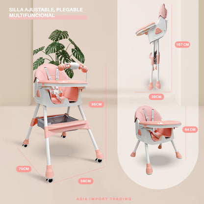 Silla de Comer Evolutiva 4 en 1 Kidstar Rosada – Ajustable, Plegable y Multifuncional