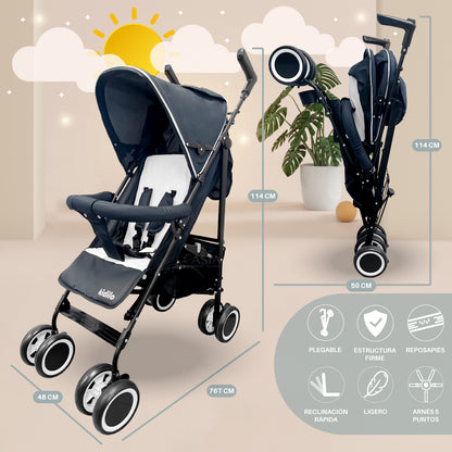 Coche Paseo Bebé Plegable Kidstar Azul Toldo Extensible