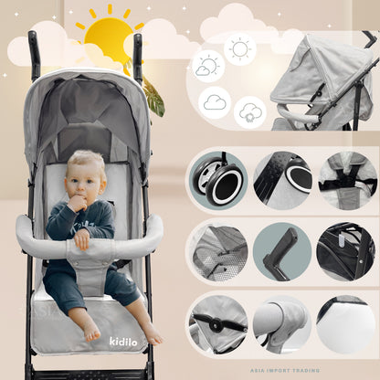 Coche Paseo Bebé Plegable Kidstar Gris Toldo Extensible