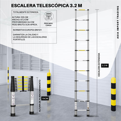 Escalera Retractil Telescopica 3.2 mt