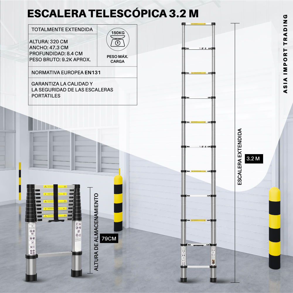 Escalera Retractil Telescopica 3.2 mt - Asiaimportchile