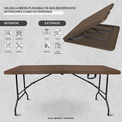 Mesa Plegable Cafe estilo madera 180 cm tipo Maleta