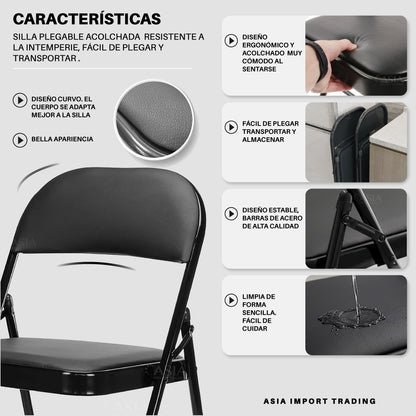 Silla Plegable Negra Acolchada
