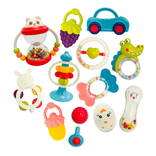 Set de 12 Juguetes Sonajeros para Bebé – Mordedores Sensoriales Multicolor desde 6 Meses | Kidstar