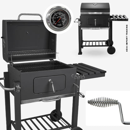 Parrilla a Carbón con Tapa, Termómetro y Bandeja Lateral – Home&Design