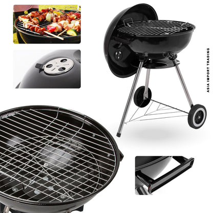 Parrilla a Carbón con Tapa y Ruedas – Tipo Kettle 43 cm